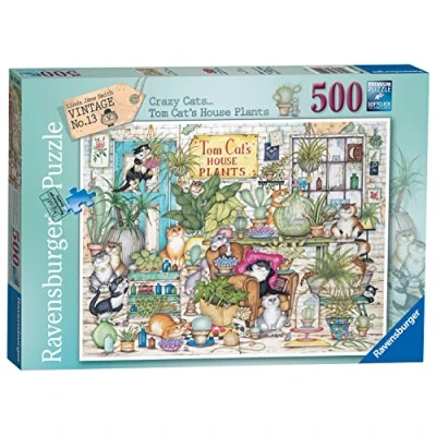 Image of Ravensburger Crazy Cats Tom Cat’s House Plants 500 Piece Jigsaw Puzzle for Adults and Kids Age 10 Years Up