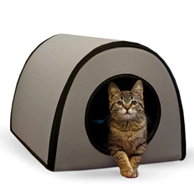Image of K&amp;H Pet Products Thermo Mod Kitty Shelter Waterproof Outdoor Heated Cat House Gray 21 X 14 13 Inches
