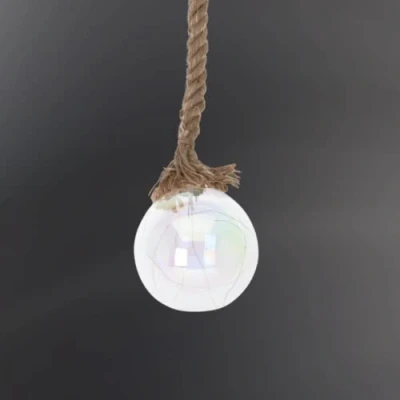 Image of URBNLIVING LED Light Up Glass Ball Orb Globe On 1m Brown Jute Rope with Timer Décor Xmas (Iridescent, 10cm)