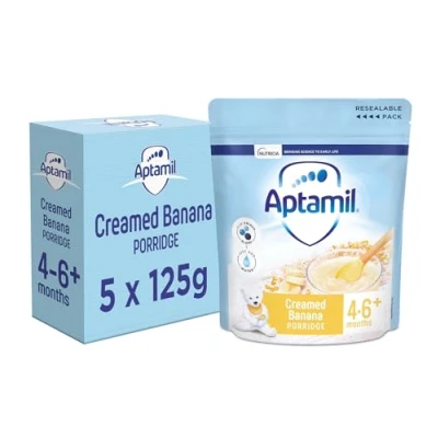 Image of Aptamil Creamed Banana Porridge Baby Food Cereal, 4 6+ Months, 125g (Pack of 5)