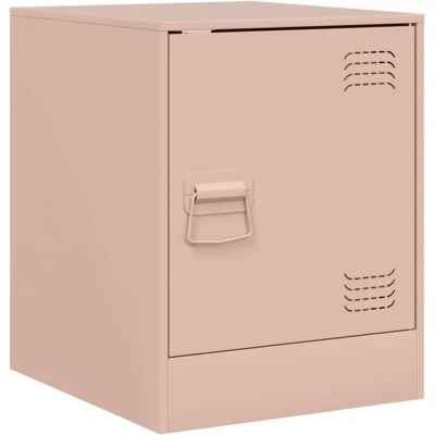 Image of vidaXL Bedside Cabinet in Pink Cold Rolled Steel Nightstand with Storage, Modern Rectangular Side Table Metal Handle, Bedroom Organiser, 34.5x39x44 cm