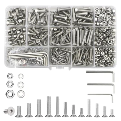 Image of 747 Pcs Nuts And Bolts Assorted Set(M3/M4/M5), Flat Hex Socket Head With Washers,Stainless Steel Machine Screws Wrench,Allen Key Mixed Assortment (Silver)