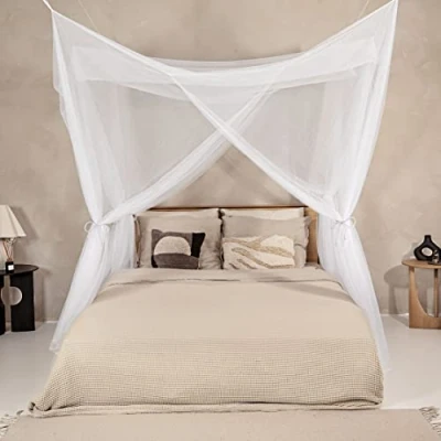 Image of Universal Backpackers Mosquito Net for Single to King Sized Beds 4 Side Openings &amp; 6 Hanging Loops Decorative Rectangular Shape Home Travel Bed Canopy Kit Carrying Bag Included