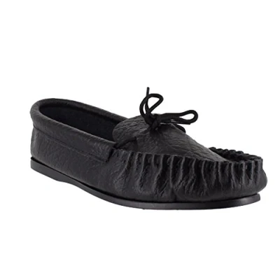Image of Moccasins Mens British Hand Made Casual Leather Moccs Slippers UK 12 Black
