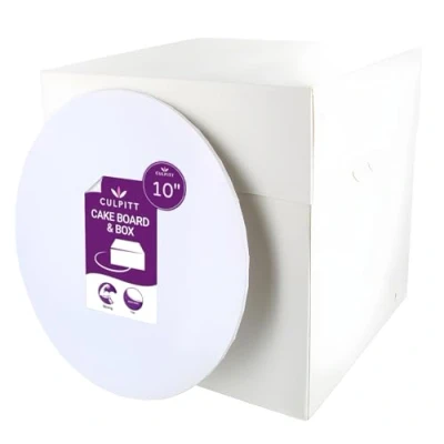 Image of Culpitt Tall Cake Box &amp; White Board Set 10&quot; 10 x Inch Square and Matching Premium Masonite Board, Extra For Tiered or Decorated Transport