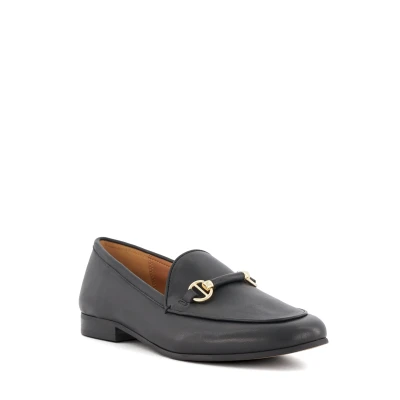 Image of Dune London Womens Ladies Grandeur Metal Trim Snaffle Loafers Black Leather (archived) Size UK 8