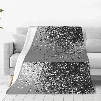 Image of VhoMes Blanket Sparkling Silver Gray Soft Throw All Season Warm Blankets Lightweight Fuzzy Flannel Throws for Bed Sofa Couch 150X125 CM