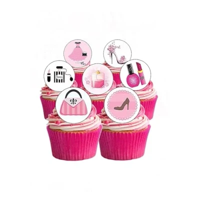Image of 24 Precut Party Girl Handbag Shoes Birthday Edible Wafer Paper Cake Toppers Decorations