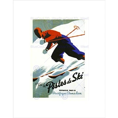 Image of Wee Blue Coo TRAVEL TOURISM WINTER SPORT SKI SNOW PISTE CANADA FRAMED ART PRINT B12X6605
