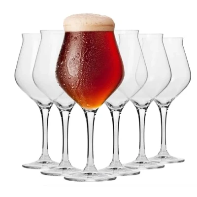 Image of Krosno Tulip Stem Beer Ale Tasting Glasses Set of 6 420 ML Avant Garde Collection Lager Craft Glass, Cider Gift Bar, Home &amp; Kitchen Dishwasher Safe Stemmed