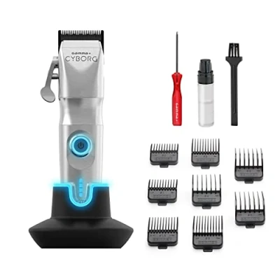 Image of GAMMAPIU’ Cyborg Professional Hair Clippers for Men, Trimmer with Digital Brushless Motor, 45mm Adjustable Blade Zero Gap, 200 Minutes Cordless Running Time, 8 Combs, Charging Stand, Metal Body
