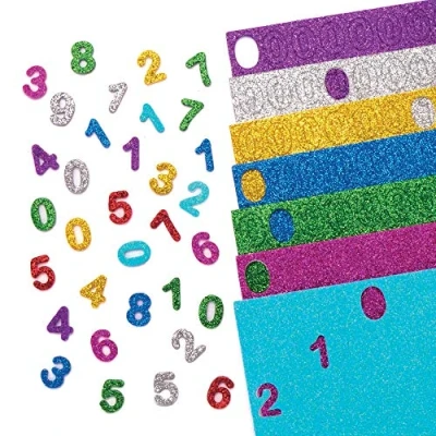 Image of Baker Ross AT229 Glitter Foam Self Adhesive Numbers, Arts and Crafts for Kids (Pack of 800), Solid, Assorted