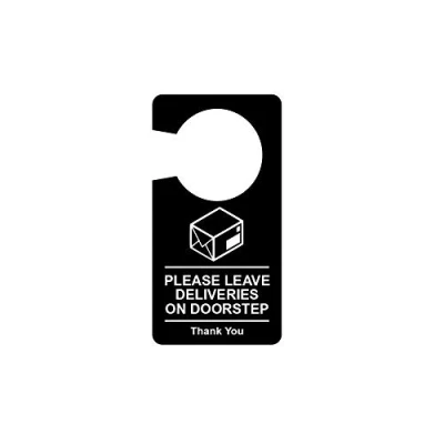 Image of Please Leave Deliveries On Doorstep Door Hanger Sign, Notice, Waterproof, Yellow/Black acrylic plastic (Black)