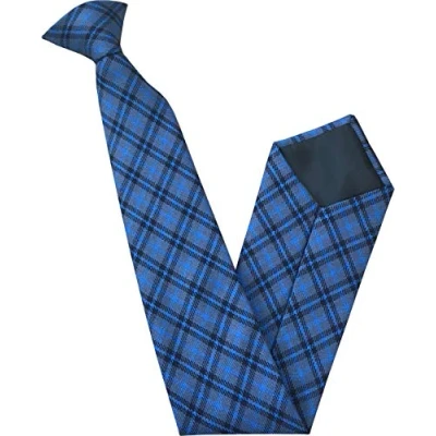 Image of Men&#039;s Blue, Black &amp; Grey Tartan Check Clip On Neck Tie
