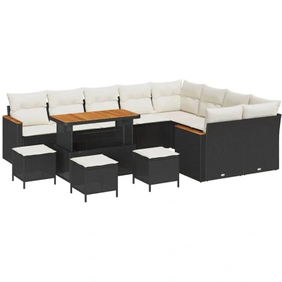Image of vidaXL 13 Piece Garden Sofa Set with Cushions Black Poly Rattan Acacia