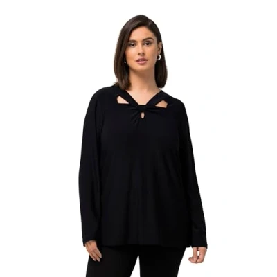 Image of Ulla Popken Women&#039;s Shirt with Cut Out T, Dark Navy, 20 22