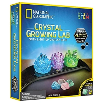 Image of National Geographic Crystal Growing Kit for Kids Educational Science Kits Age 8+ with 3 Crystals, 4 Genuine Gemstones and Light Up Base STEM Gifts Year Old Boys Girls