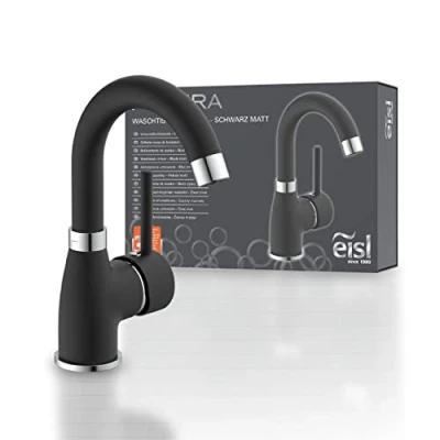Image of EISL Futura NI075FUTBCR Washbasin Tap Fitting with Energy Saving Function Cold Start Round Arch Spout Chrome/Black Matte