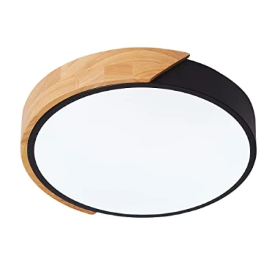 Image of Schindora Led Ceiling Light 24W Cool White 6000K 1600LM, Indoor Wooden Round Modern Lights Ø30cm for Lounge Hallway Home Office Porch