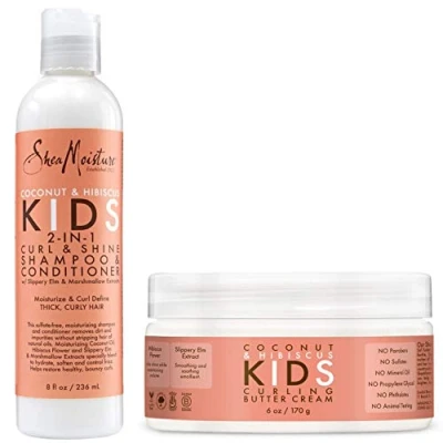 Image of Shea Moisture Coconut &amp; Hibiscus Kids Combo Pack Includes Curling Butter Cream, 6 Oz Curl Shine 2 in 1 Shampoo Conditioner, 8