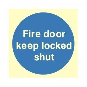 Image of Glow In The Dark Fire Door Keep Locked Shut Sign 100mm x Rigid Plastic