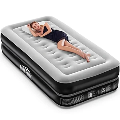 Image of Airefina Deluxy Single Airbed, Inflatable Air Mattress with Built in Pump, Double High Bed 2 Mins Self Inflation/Deflation, Flocked Surface Guest Blow Up for Home &amp; Camping 190x100x41cm