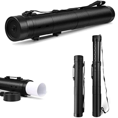 Image of Crystals Adjustable Telescopic Artist Drawing Tube, Compact Teletube Storage for Artworks, Drawing, Flip Chart, Arrow Tubes with a Carry Strap (Extendable from 80cm to 139cm) Black