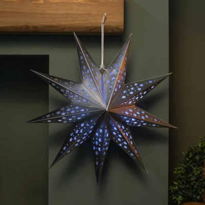 Image of Samuel ALEXANDER 50cm Battery Powered Light up Silver Origami Hanging Christmas Star with LEDs