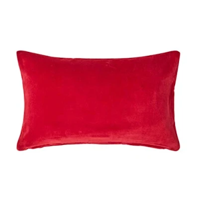 Image of HOMESCAPES Red Velvet Cushion Cover Super Soft Cotton Luxury Scatter Rectangle Plain Accent Throw Pillow for Sofa and Bed Decoration with Hidden Zipper, 30 x 50 cm