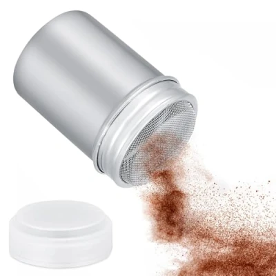 Image of Spice Shaker Stainless Steel,Flour Sugar Salt Shaker,Stainless Steel Powder with Lid, Flour Dredger for Cocoa Coffee Pepper