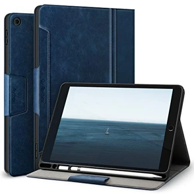 Image of Antbox Case for iPad 9/8/7th Generation 10.2&#039;&#039; 2021/2020/2019 with Built in Apple Pencil Holder Auto Sleep/Wake Function PU Leather Smart Cover (Blue)