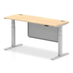 Image of Air 1600x600 Height Adjustable Desk Maple CP Silver Leg Modesty Panel