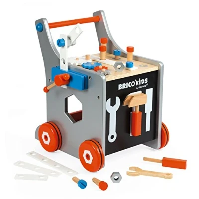 Image of Janod Brico&#039;Kids Wooden Diy Trolley For children Magnetic Pretend Play 25 Tools and Accessories Included from the Age of 18 Months, J06478, Multicolored