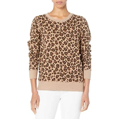Image of Amazon Essentials Women&#039;s French Terry Fleece Crewneck Sweatshirt (Available in Plus Size), Camel Leopard Print, M