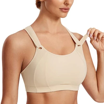 Image of SYROKAN Women&#039;s Front Adjustable Sports Bra Lightly Padded High Impact Racerback Wireless Gym Running Oil Gray 36C