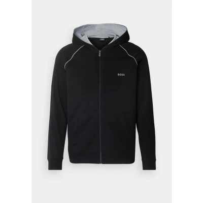 Image of BOSS Mens Mix&amp;Match Jacket H Embroidered Logo Zip up Hoodie in Stretch Cotton