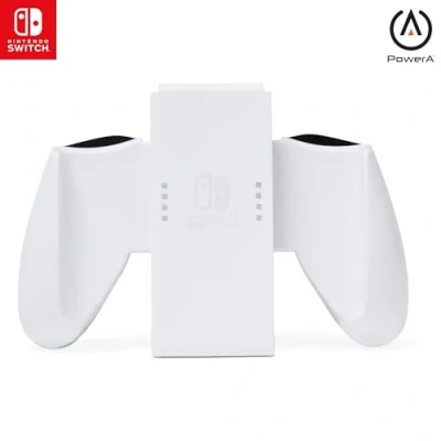 Image of PowerA Joy Con Comfort Grip for Nintendo Switch and Oled Model, Rubberised handle Strong Grip, Easy Sliding Design to Secure Cons, Official White