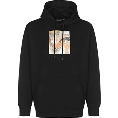 Image of NICCE Long Sleeve Pullover Black Mens Aerial Box Hoodie 211 1 02 06 0345 Cotton Size Medium