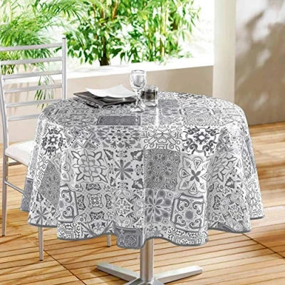 Image of Douceur d&#039;Intérieur Décor Ligne Persian PVC Rectangle Tablecloth, PVC, gray, diamètre 160 cm