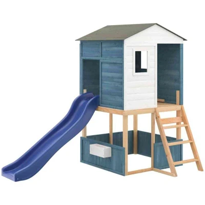 Image of vidaXL Outdoor Playset White and Blue Solid Wood Fir