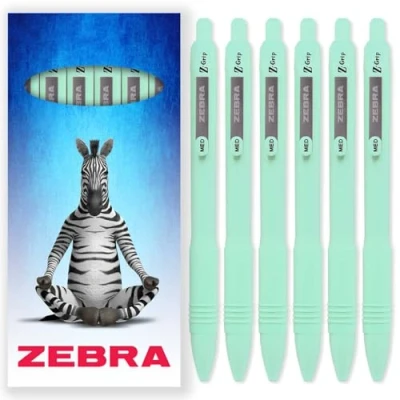 Image of Zebra Z Grip Smooth Ballpoint Pen 1.0mm Black Ink Pastel Green Barrels Pack of 6 In Cardboard Gift Box Packaging