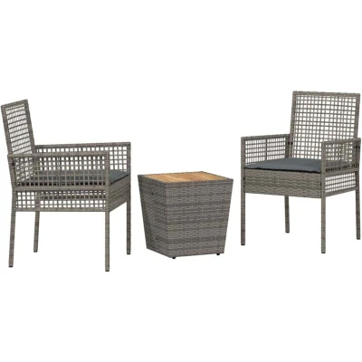 Image of vidaXL 3 Piece Garden Bistro Set with Cushions Grey Poly Rattan