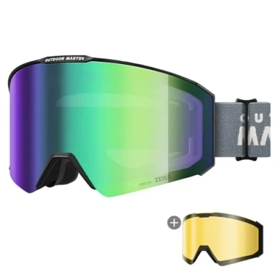 Image of OutdoorMaster Falcon Ski Goggles Lens by ZEISS, OTG Snowboard Anti fog, Magnetic Interchangeable Lens, Snow for Men &amp; Women, ForestGreen Vlt 18%