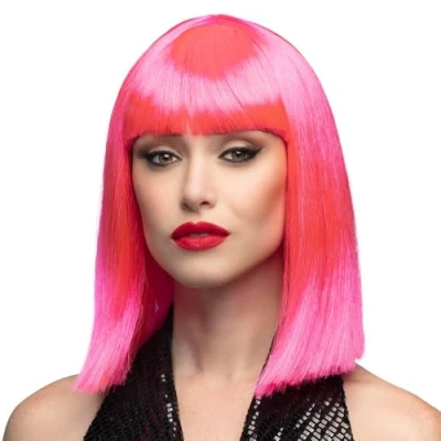 Image of Smiffy&#039;s Parrucca a caschetto con frangia rosa neon