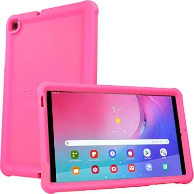 Image of TECHGEAR Bumper Case fits New Samsung Galaxy Tab A 10.1&quot; 2019 (SM T510 / SM T515) Rugged Shockproof Soft Silicone Protective Easy Grip Anti Slip with Screen Film, Kids Proof [PINK]