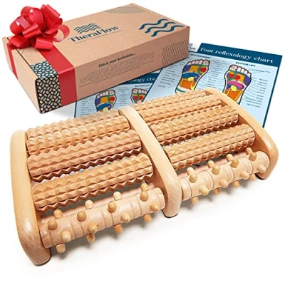 Image of Theraflow Foot Massager for Plantar Fasciitis Massagers Pain and Circulation Wooden Massage Roller Feet Relief (Large)