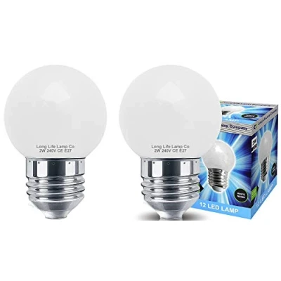 Image of 2 x Decor 2w LED Coloured Mini Golf Ball Light Bulb White E27 Edison Screw Fitting