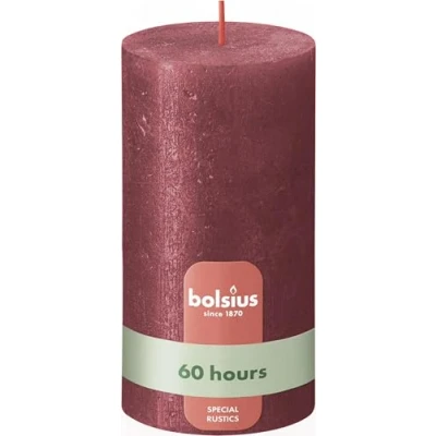 Image of Bolsius Rustic Pillar Candle Shimmer Red Pack of 4 Long Burning Time 62 Hours Household Interior Decoration Unscented Includes Natural Vegan Wax No Palm Oil 13 x 7 cm