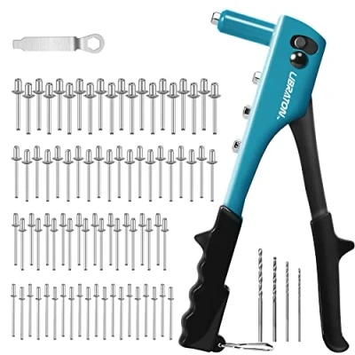 Image of Libraton Rivet Gun, Hand Riveter 80pcs Metal Rivets and 4pcs HSS Drill bits, Pop Professional Tool for Automotive, Railway, Furniture, Instrument
