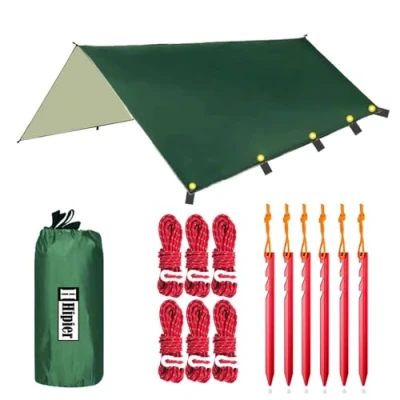 Image of HipierFx Camping Tent Tarp 3 * 4 m Portable Lightweight Waterproof Windproof Snowproof Tarpaulin Shelter Sunshade Canopy Hammock Rain Fly for Outdoor Travel Fishing Hiking Beach